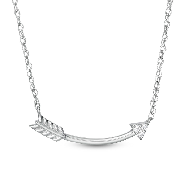 Diamond Accent Curved Arrow Necklace in 10K White Gold