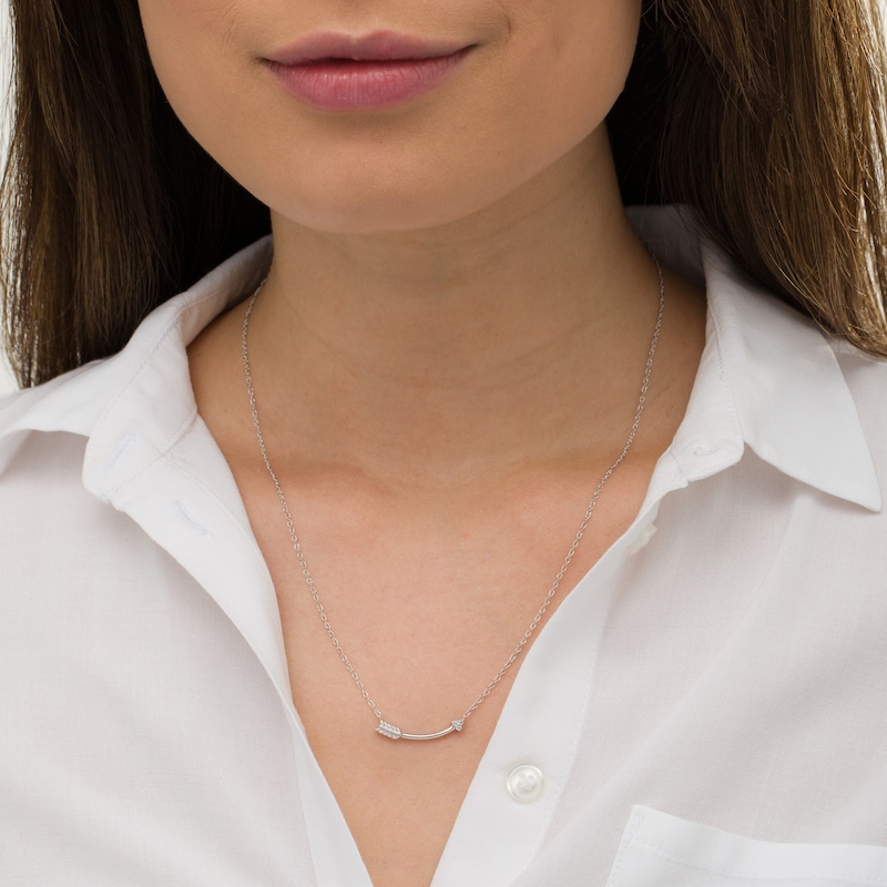 Main Image 2 of Diamond Accent Curved Arrow Necklace in 10K White Gold