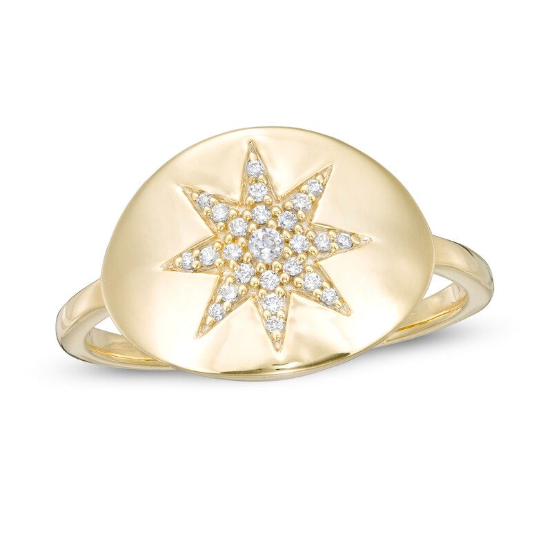 Main Image 1 of 1/10 CT. T.W. Diamond Star Signet Ring in 10K Gold