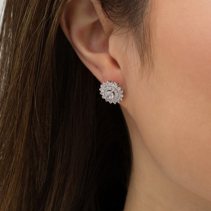 Main Image 2 of Zales Private Collection 1-1/2 CT. T.W. Certified Diamond Frame Sunburst Stud Earrings in 14K White Gold (F/I2)