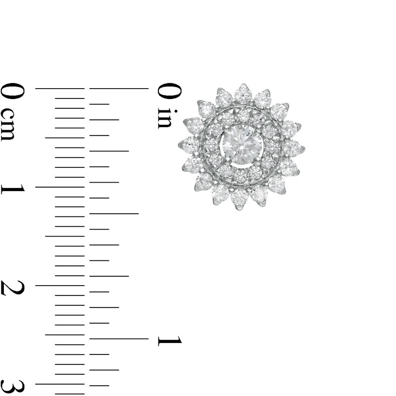 Main Image 3 of Zales Private Collection 1-1/2 CT. T.W. Certified Diamond Frame Sunburst Stud Earrings in 14K White Gold (F/I2)