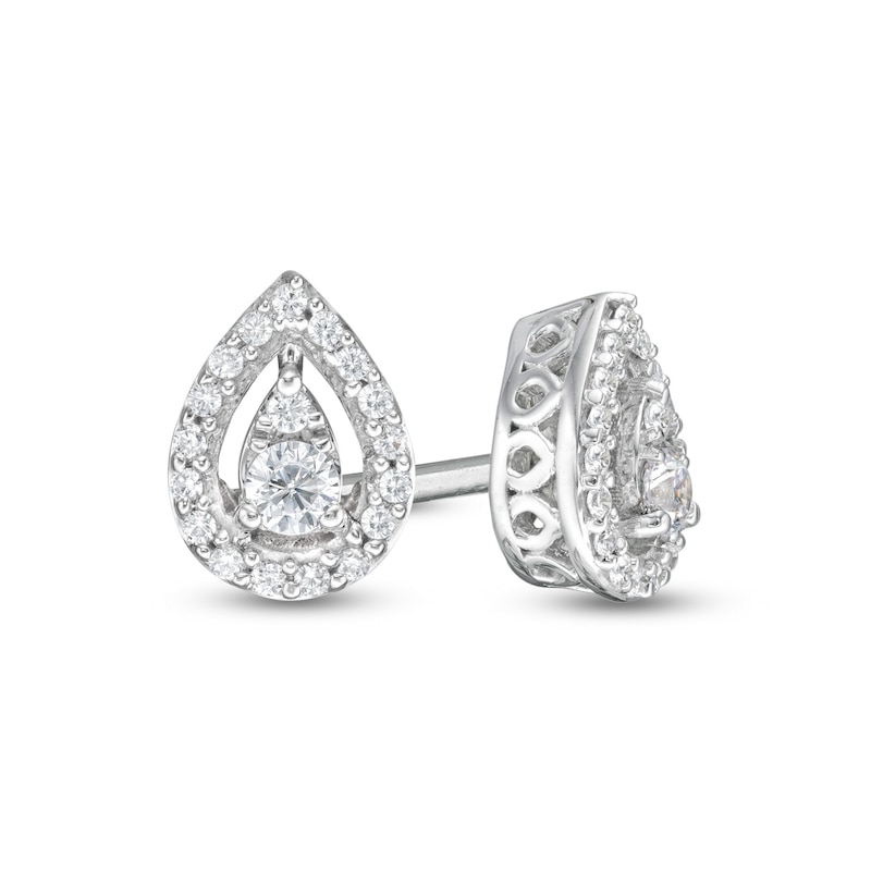 Main Image 1 of 1/6 CT. T.W. Pear-Shaped Multi-Diamond Open Frame Stud Earrings in 10K White Gold