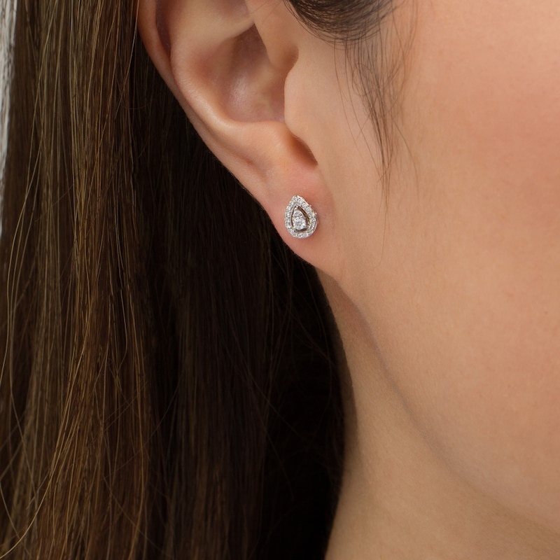 Main Image 2 of 1/6 CT. T.W. Pear-Shaped Multi-Diamond Open Frame Stud Earrings in 10K White Gold