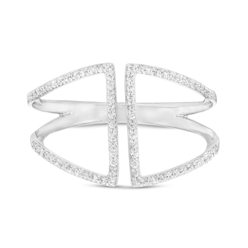 Main Image 4 of 1/5 CT. T.W. Diamond Double Bar Open Split Shank Ring in 10K White Gold