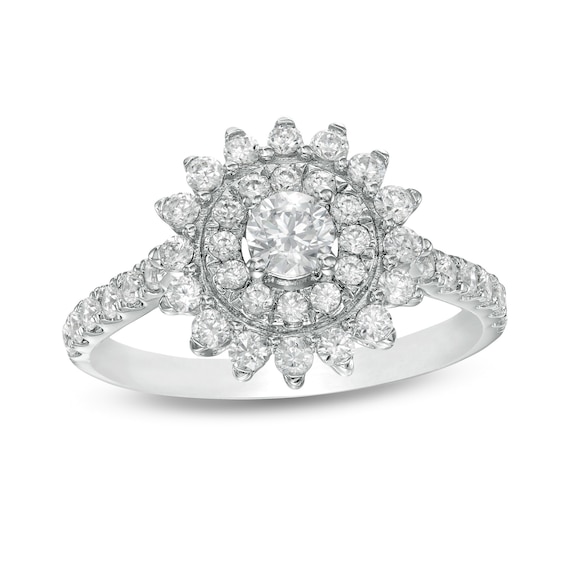 Zales Private Collection 1 CT. T.w. Certified Diamond Double Frame Sunburst Ring in 14K White Gold (F/I2)