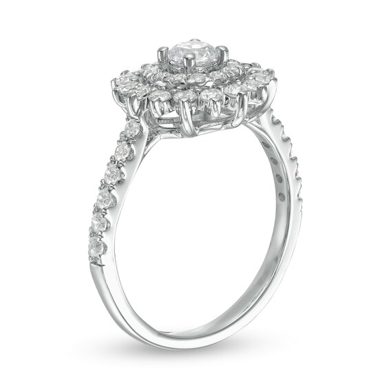 Zales Private Collection 1 CT. T.w. Certified Diamond Double Frame Sunburst Ring in 14K White Gold (F/I2)