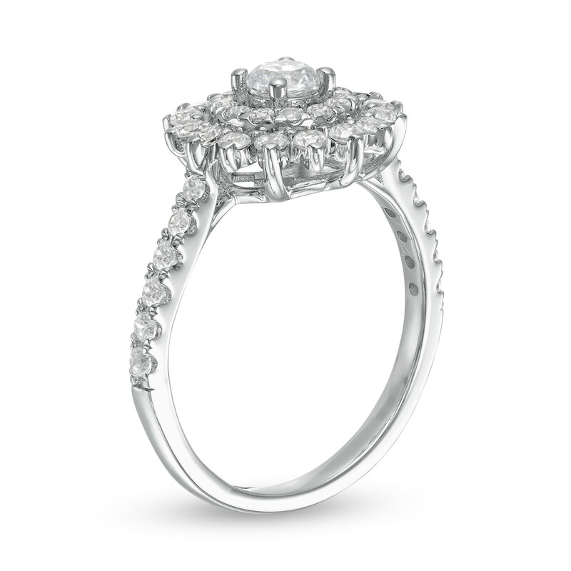Main Image 3 of Zales Private Collection 1 CT. T.W. Certified Diamond Double Frame Sunburst Ring in 14K White Gold (F/I2)
