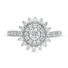 Thumbnail Image 4 of Zales Private Collection 1 CT. T.W. Certified Diamond Double Frame Sunburst Ring in 14K White Gold (F/I2)