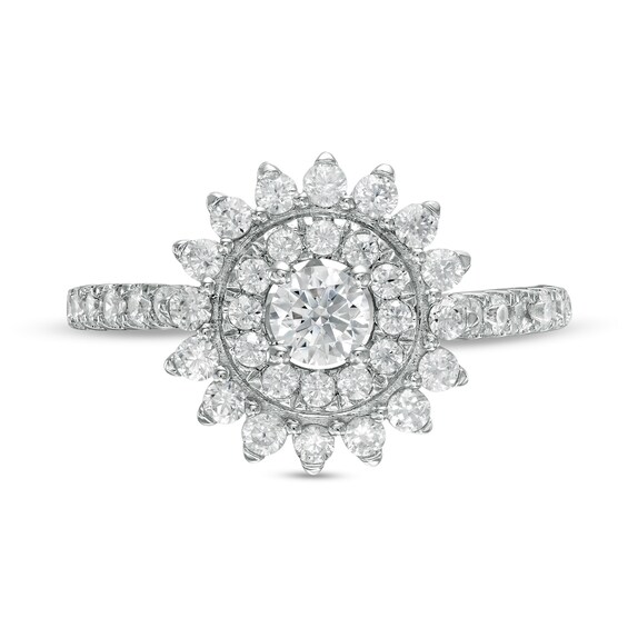 Zales Private Collection 1 CT. T.w. Certified Diamond Double Frame Sunburst Ring in 14K White Gold (F/I2)