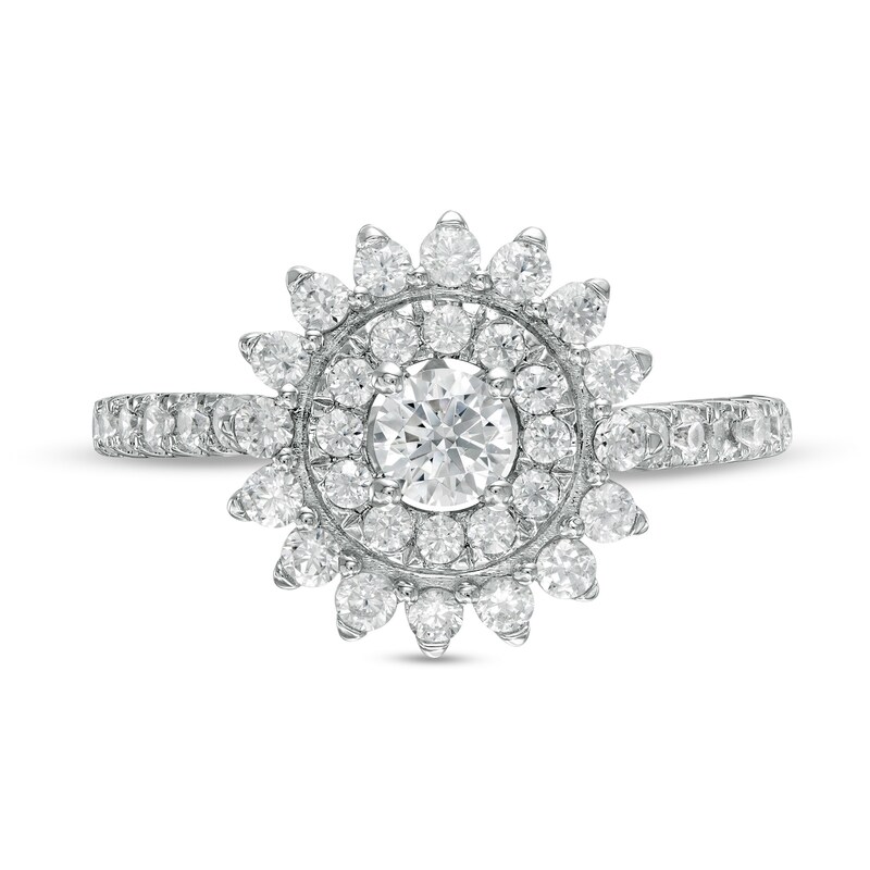 Main Image 4 of Zales Private Collection 1 CT. T.W. Certified Diamond Double Frame Sunburst Ring in 14K White Gold (F/I2)