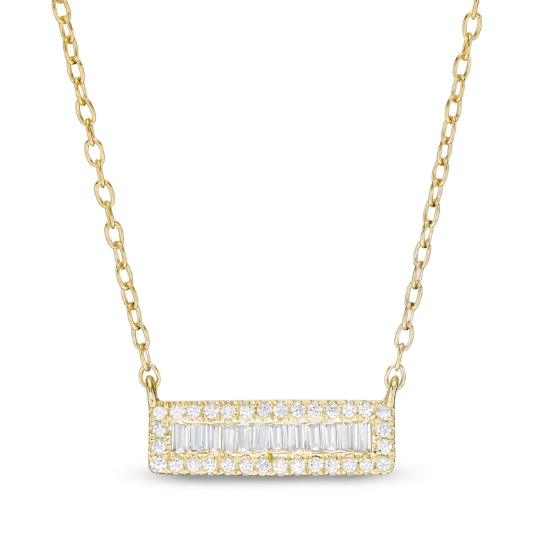 Main Image 1 of 1/6 CT. T.W. Baguette and Round Diamond Bar Necklace in 10K Gold