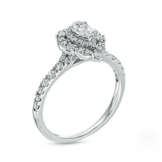 3/4 CT. T.w. Pear-Shaped Diamond Double Frame Engagement Ring in 14K White Gold