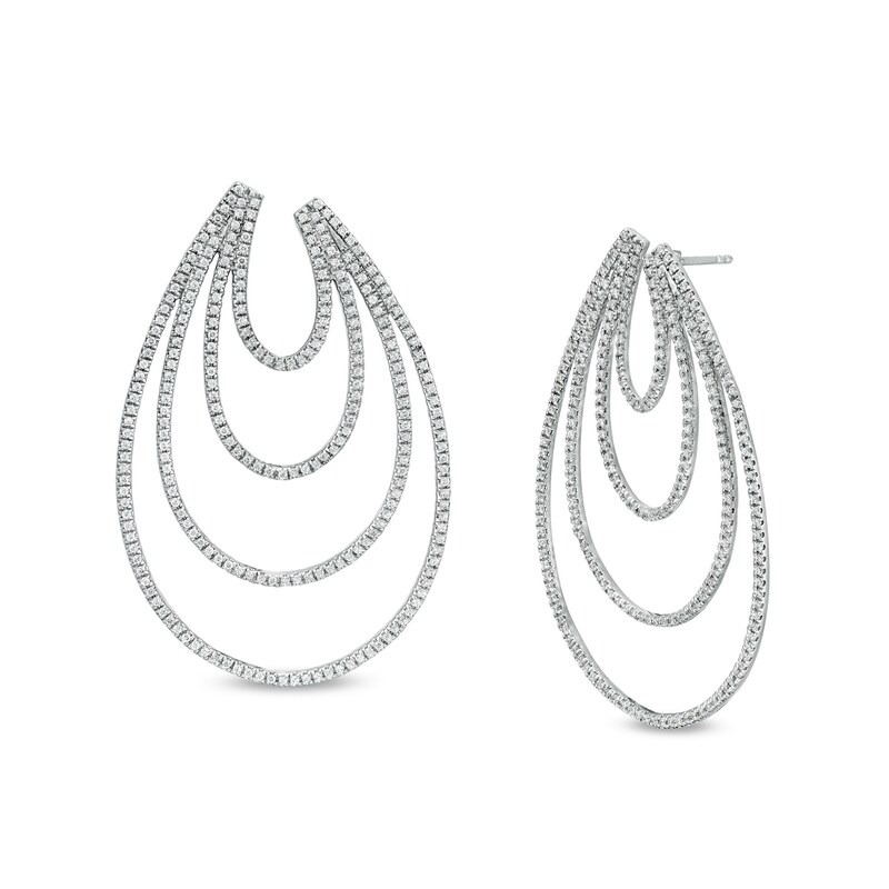 2 CT. T.W. Diamond Multi-Row Oval Drop Earrings in 10K White Gold