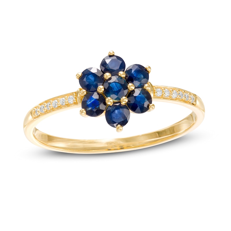 Main Image 1 of Blue Sapphire and Diamond Accent Flower Cluster Ring in 10K Gold