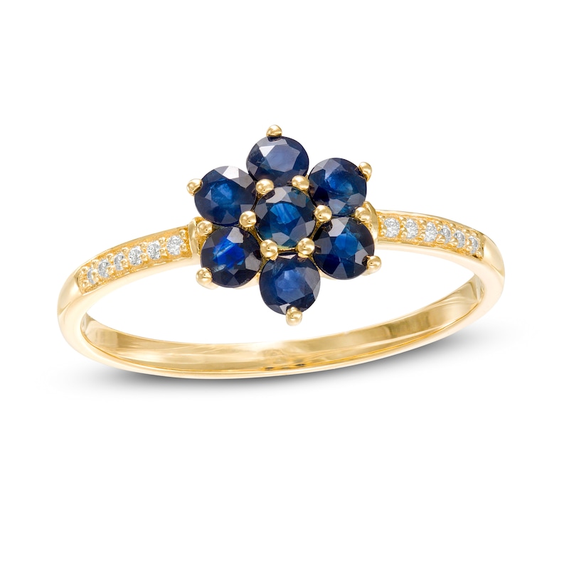 Blue Sapphire and Diamond Accent Flower Cluster Ring in 10K Gold