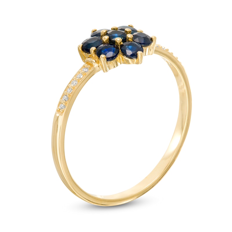 Blue Sapphire and Diamond Accent Flower Cluster Ring in 10K Gold