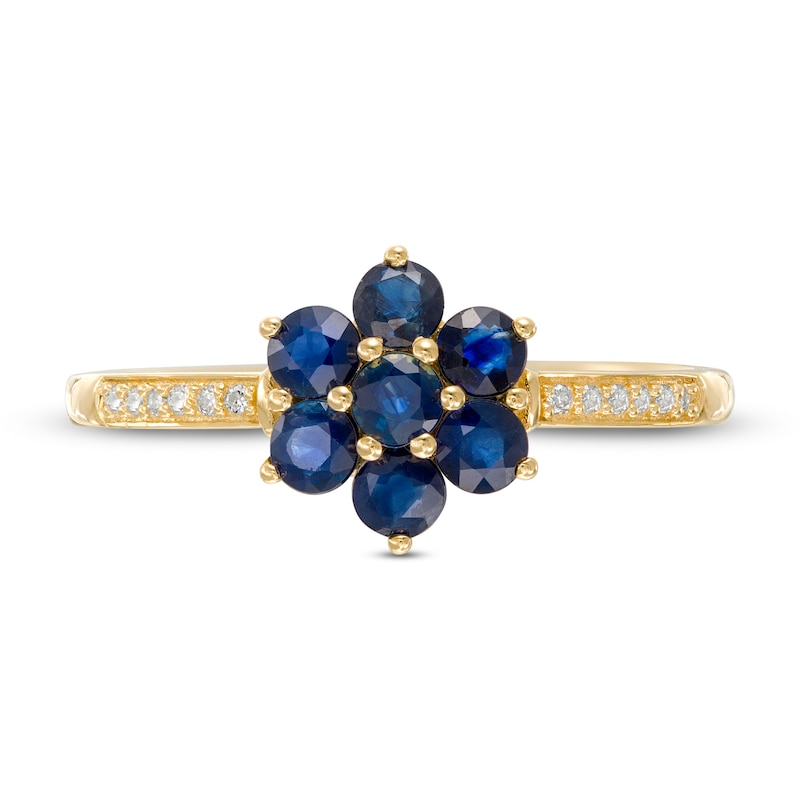Main Image 4 of Blue Sapphire and Diamond Accent Flower Cluster Ring in 10K Gold