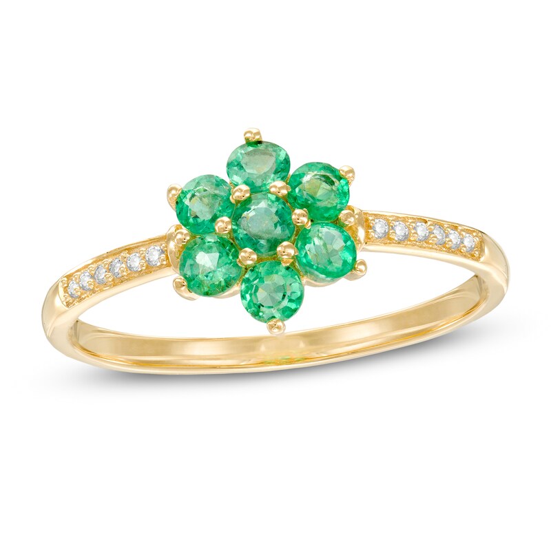 Main Image 1 of Emerald and Diamond Accent Flower Cluster Ring in 10K Gold