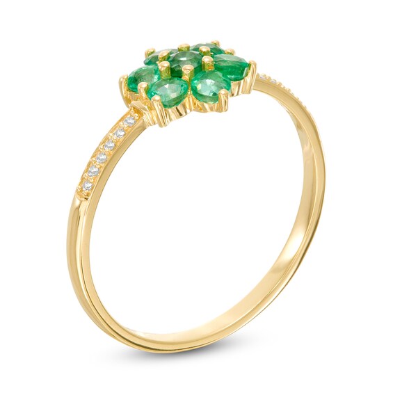 Emerald and Diamond Accent Flower Cluster Ring in 10K Gold