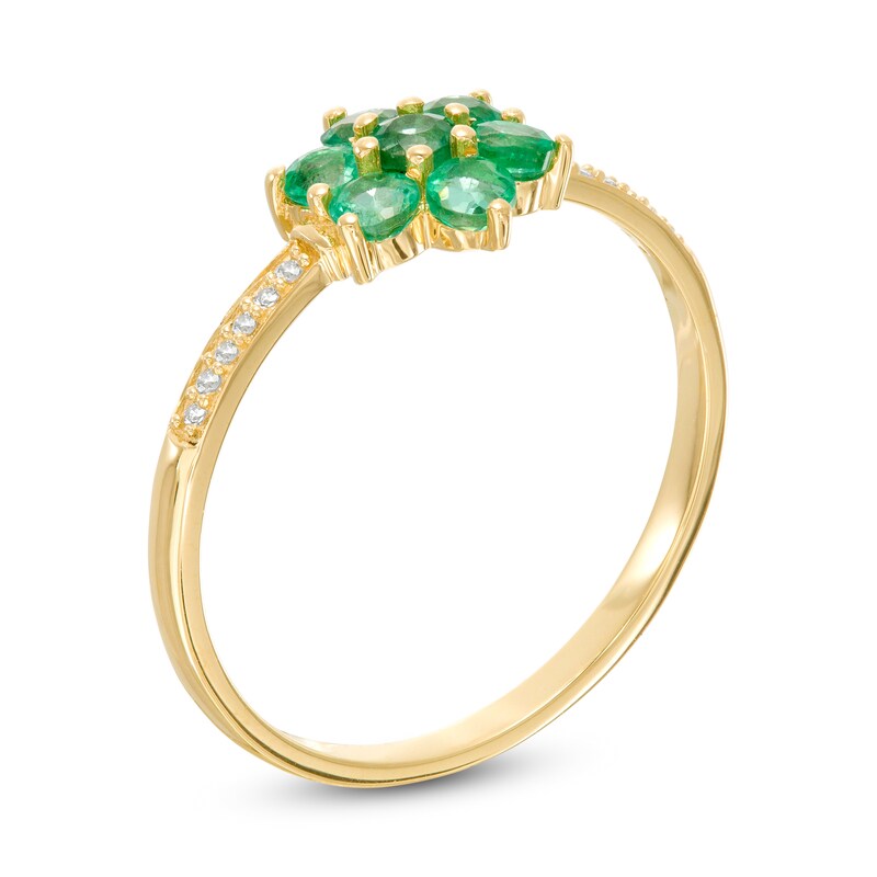 Main Image 3 of Emerald and Diamond Accent Flower Cluster Ring in 10K Gold