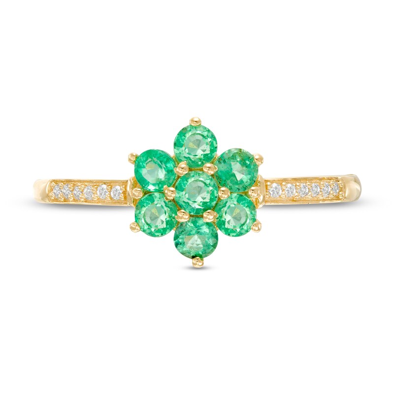 Main Image 4 of Emerald and Diamond Accent Flower Cluster Ring in 10K Gold
