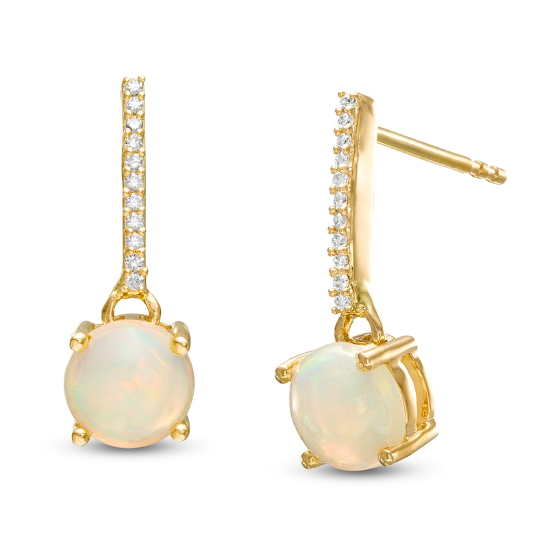 Main Image 1 of 6.0mm Opal and 1/20 CT. T.W. Diamond Drop Earrings in 10K Gold