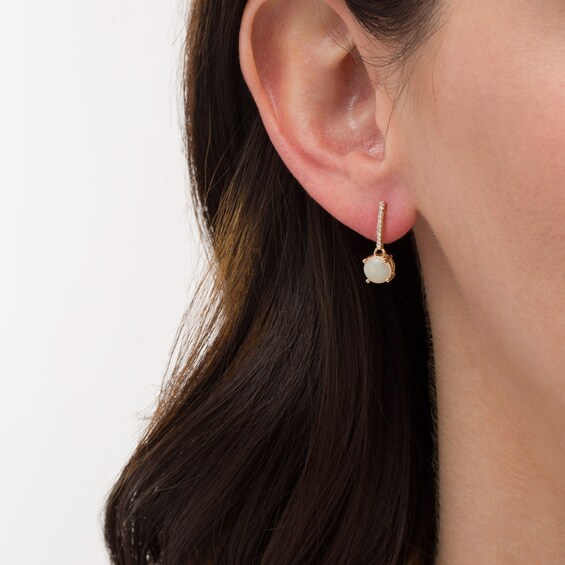 6.0mm Opal and 1/20 CT. T.w. Diamond Drop Earrings in 10K Gold