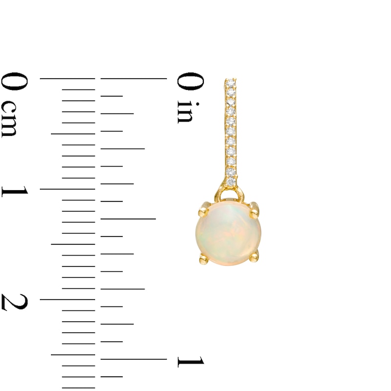 Main Image 3 of 6.0mm Opal and 1/20 CT. T.W. Diamond Drop Earrings in 10K Gold