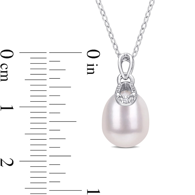 Main Image 3 of 8.5-9.0mm Oval Freshwater Cultured Pearl and Diamond Accent Doorknocker Drop Pendant in Sterling Silver