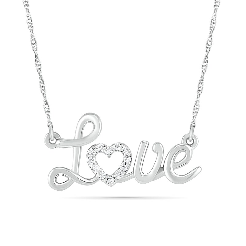 Main Image 1 of 1/20 CT. T.W. Diamond &quot;Love&quot; Heart Necklace in Sterling Silver