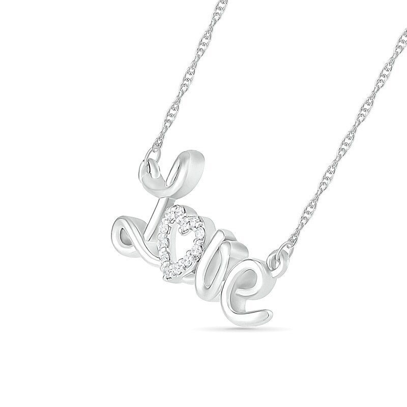 Main Image 2 of 1/20 CT. T.W. Diamond &quot;Love&quot; Heart Necklace in Sterling Silver