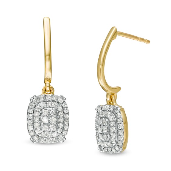 1/3 CT. T.W. Composite Diamond Elongated Cushion Frame Drop Earrings in 10K Gold 1/3 CT. T.W. Composite Diamond Elongated Cushion Frame Drop Earrings in 10K Gold