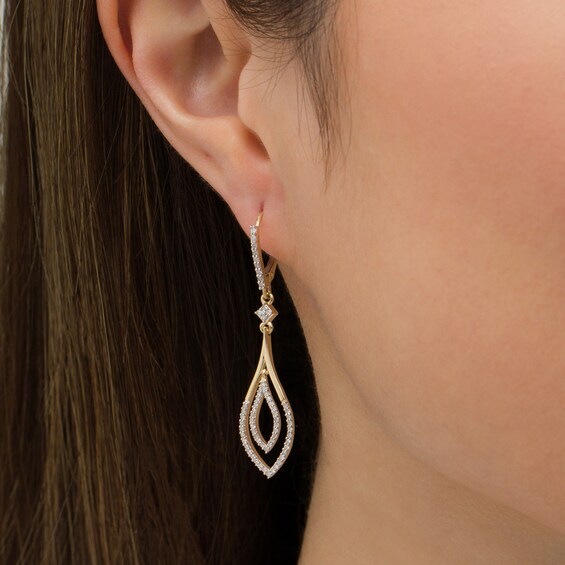 1/2 CT. T.w. Diamond Double Outline Teardrop Earrings in 10K Gold