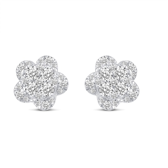 1/2 CT. T.w. Composite Diamond Flower Stud Earrings in 14K White Gold