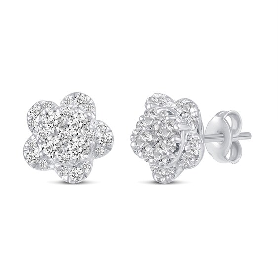 1/2 CT. T.w. Composite Diamond Flower Stud Earrings in 14K White Gold