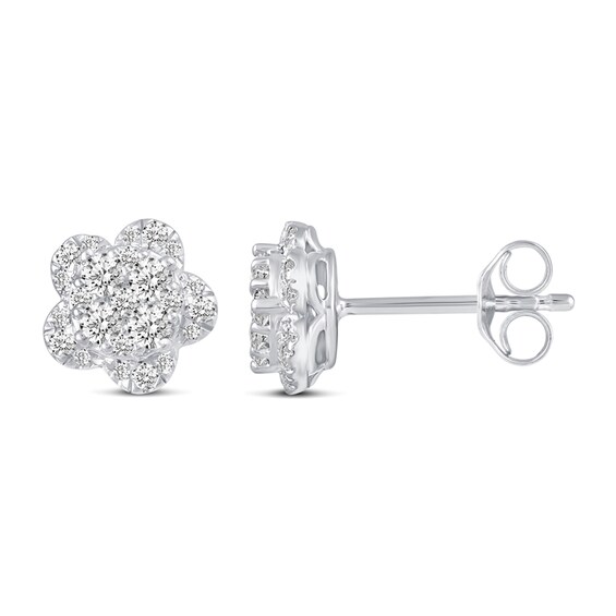 1/2 CT. T.w. Composite Diamond Flower Stud Earrings in 14K White Gold