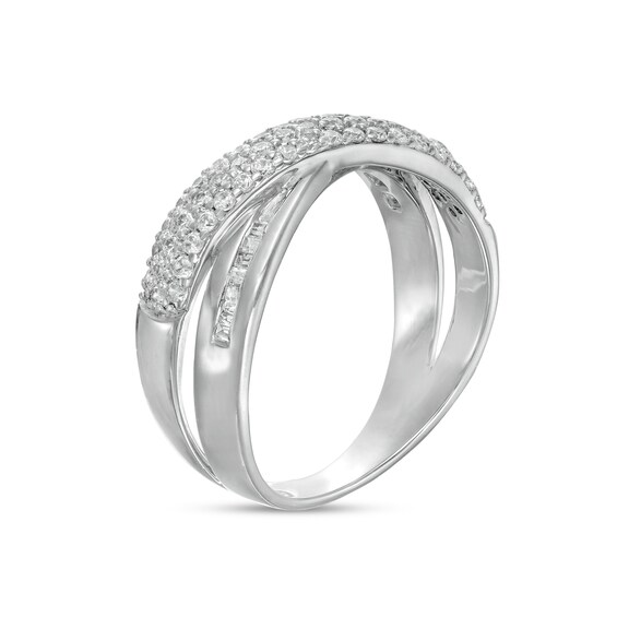 1/2 CT. T.w. Baguette and Round Diamond Crossover Anniversary Band in 10K Gold
