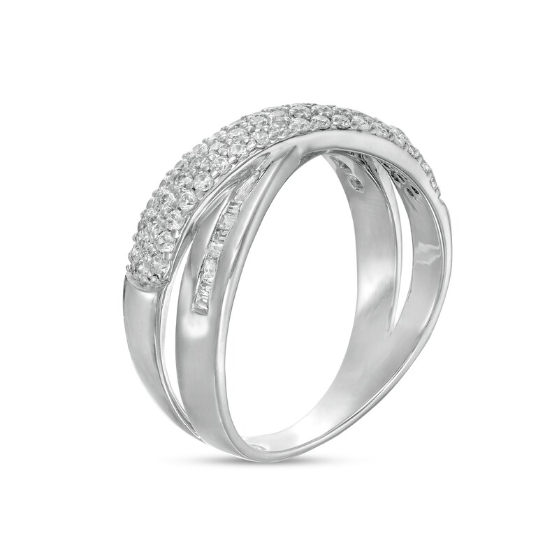 Main Image 3 of 1/2 CT. T.W. Baguette and Round Diamond Crossover Anniversary Band in 10K White Gold