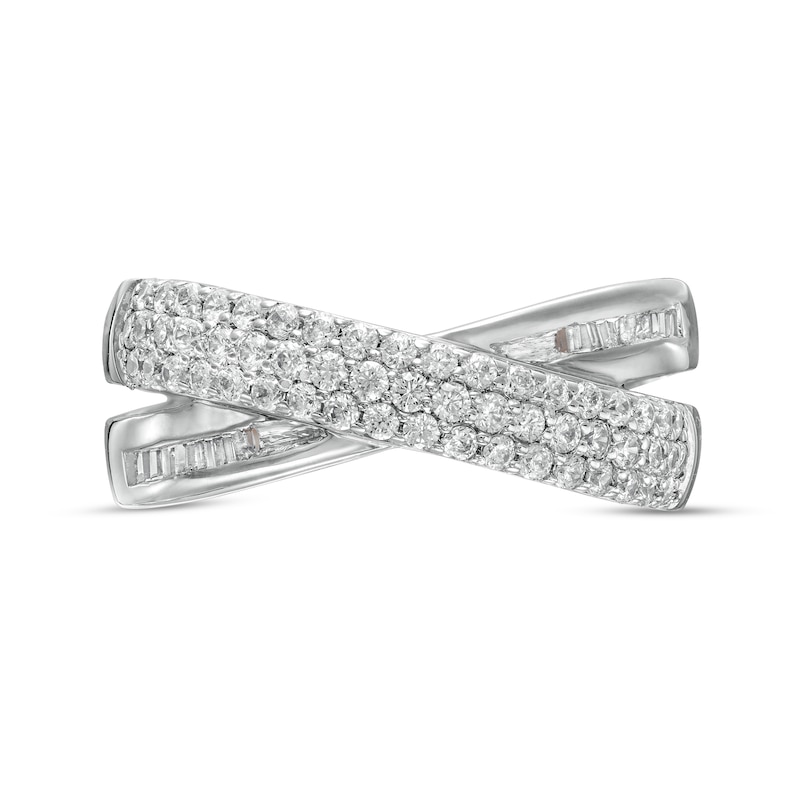 Main Image 4 of 1/2 CT. T.W. Baguette and Round Diamond Crossover Anniversary Band in 10K White Gold