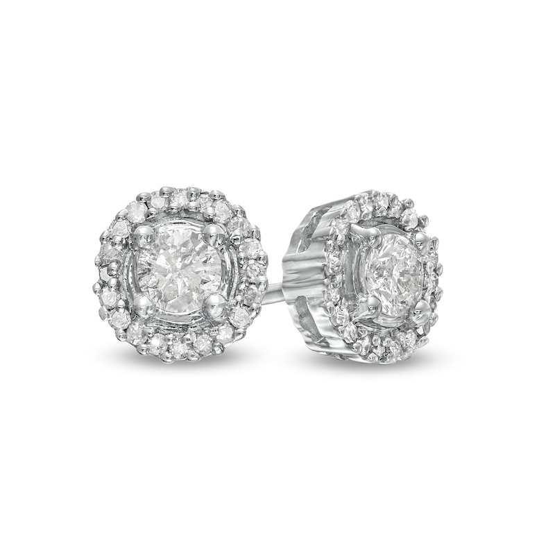 Main Image 1 of 3/8 CT. T.W. Diamond Frame Stud Earrings in 10K White Gold