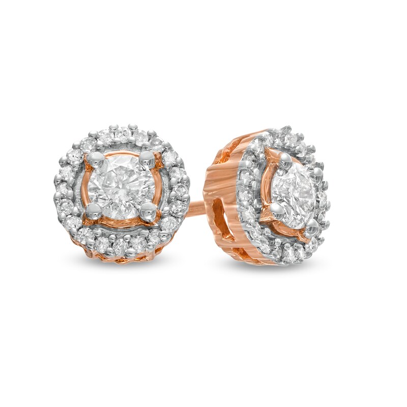 Main Image 1 of 3/8 CT. T.W. Diamond Frame Stud Earrings in 10K Rose Gold