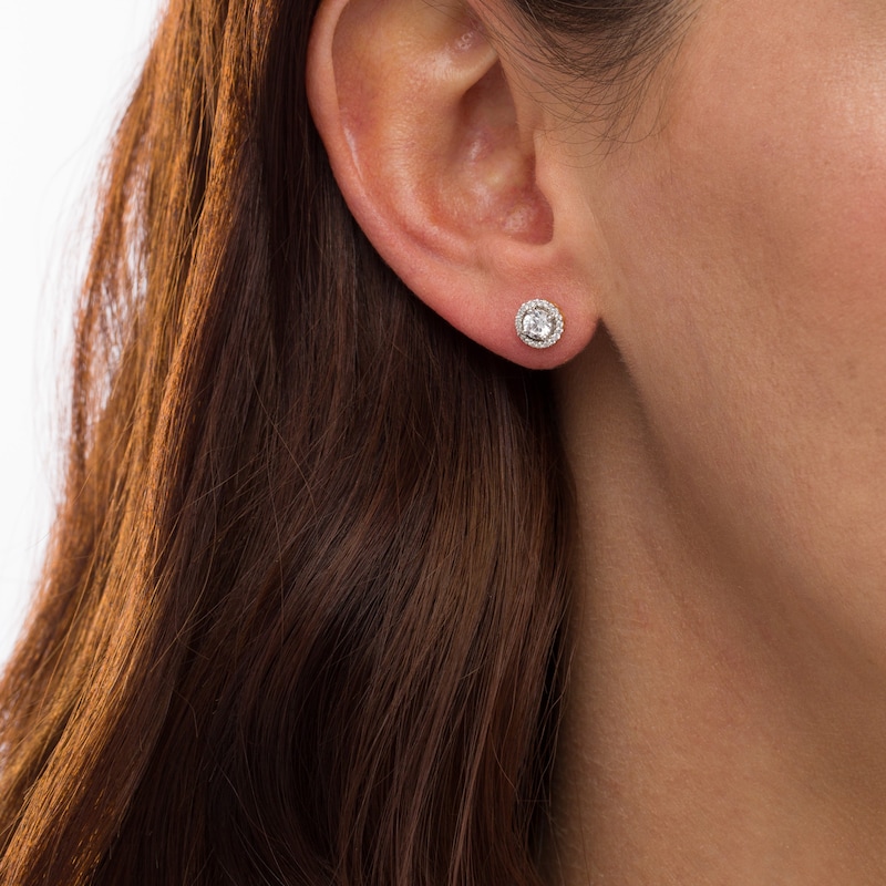 Main Image 2 of 3/8 CT. T.W. Diamond Frame Stud Earrings in 10K Gold