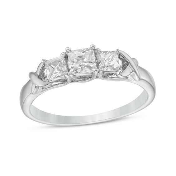 5/8 CT. T.w. Princess-Cut Diamond Three Stone "X" Shank Ring in 10K White Gold