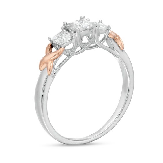 5/8 CT. T.w. Princess-Cut Diamond Three Stone Rose-Tone "X" Shank Ring in 10K Two-Tone Gold