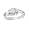 Thumbnail Image 1 of 3/4 CT. T.W. Princess-Cut and Round Diamond Three Stone Bypass Ring in 10K White Gold