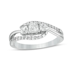 3/4 CT. T.W. Princess-Cut and Round Diamond Three Stone Bypass Ring in 10K White Gold