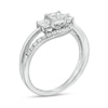 Thumbnail Image 3 of 3/4 CT. T.W. Princess-Cut and Round Diamond Three Stone Bypass Ring in 10K White Gold