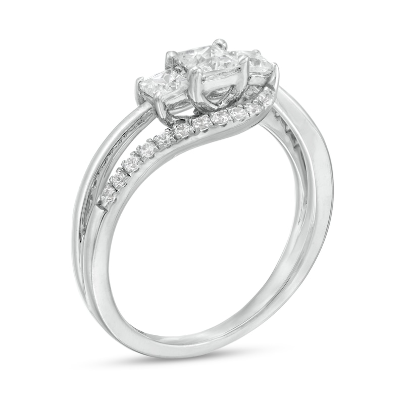 Main Image 3 of 3/4 CT. T.W. Princess-Cut and Round Diamond Three Stone Bypass Ring in 10K White Gold