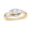 Thumbnail Image 1 of 3/4 CT. T.W. Princess-Cut and Round Diamond Three Stone Bypass Ring in 10K Gold