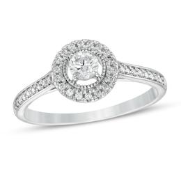 1/3 CT. T.W. Diamond Frame Vintage-Style Engagement Ring in 10K White Gold